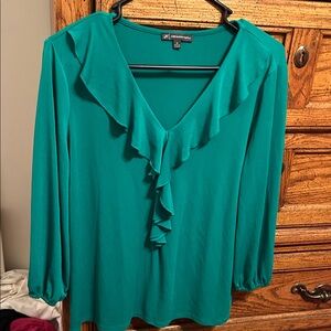 Adrianna Papell Emerald Ruffle V-Neck Blouse